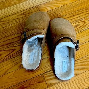 Aeropostale tan, slip on clogs. only worn around the house a few times.